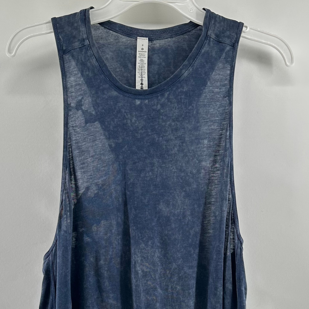 LULULEMON ELEMENT Blue Cloud WASHED COTTON Long Active Twist Tank Top WOMENS S 4 - Picture 5 of 9